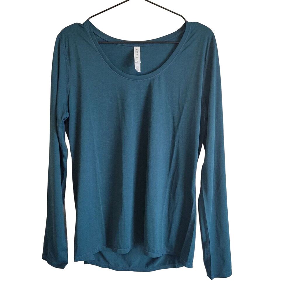 Core 10 Womens Sz L Long Sleeve T Shirt Dark Teal Blue Athletic Yoga